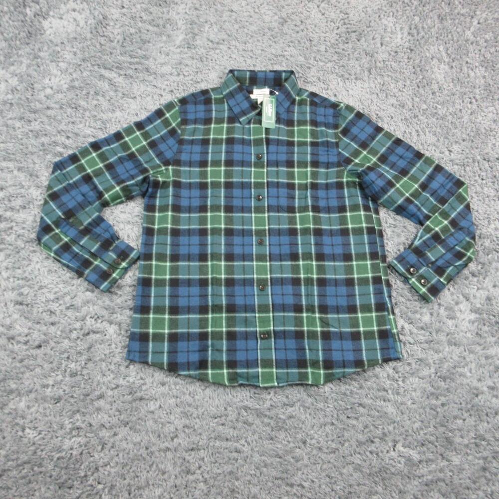 L.L.Bean Button-Up Womens S Blue Plaid Flannel Collared Long Sleeve NWT